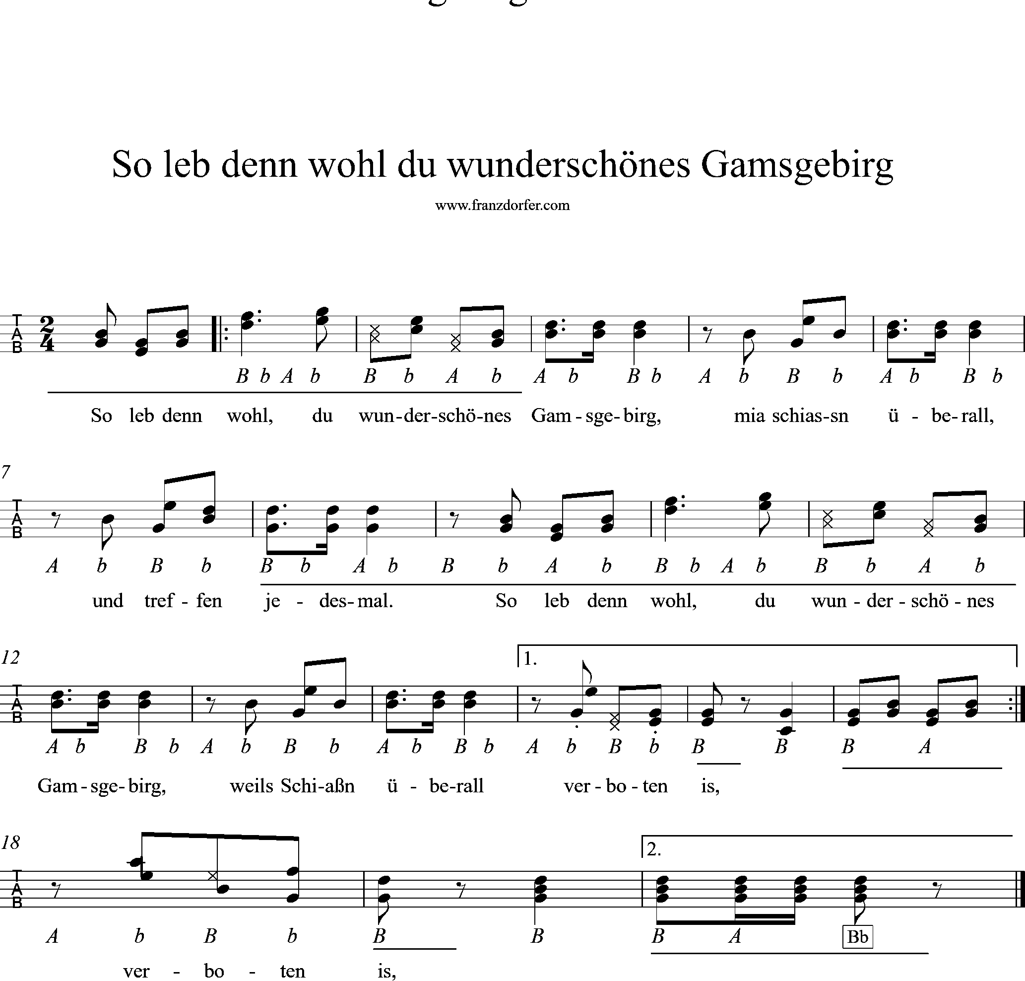 Mittelteil gamsgebirg Meársch - Griffschrift so leb denn wohl du wunderschönes Gamsgebirg